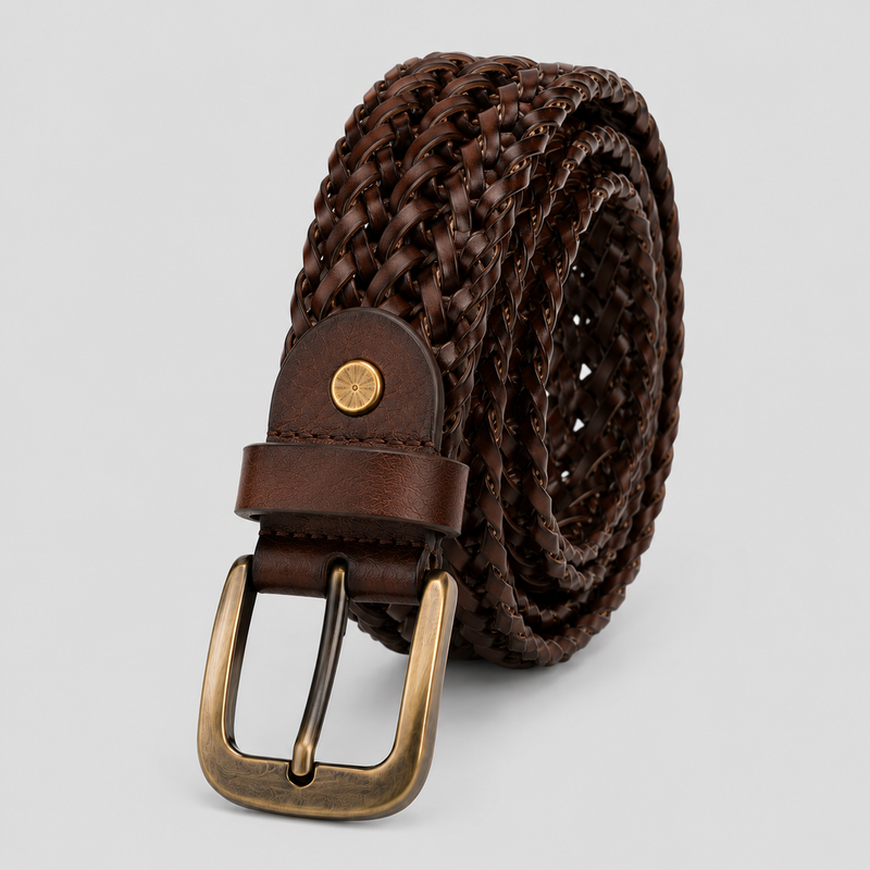 Braided Leather Belt - Brown 