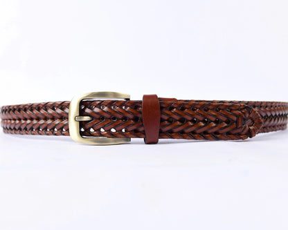 Stylish Braided Men's Leather Belt-Tan Color